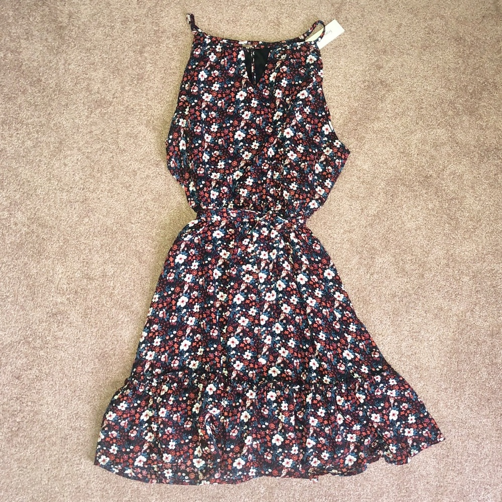 Floral Dress - Black with Small Print Flowers